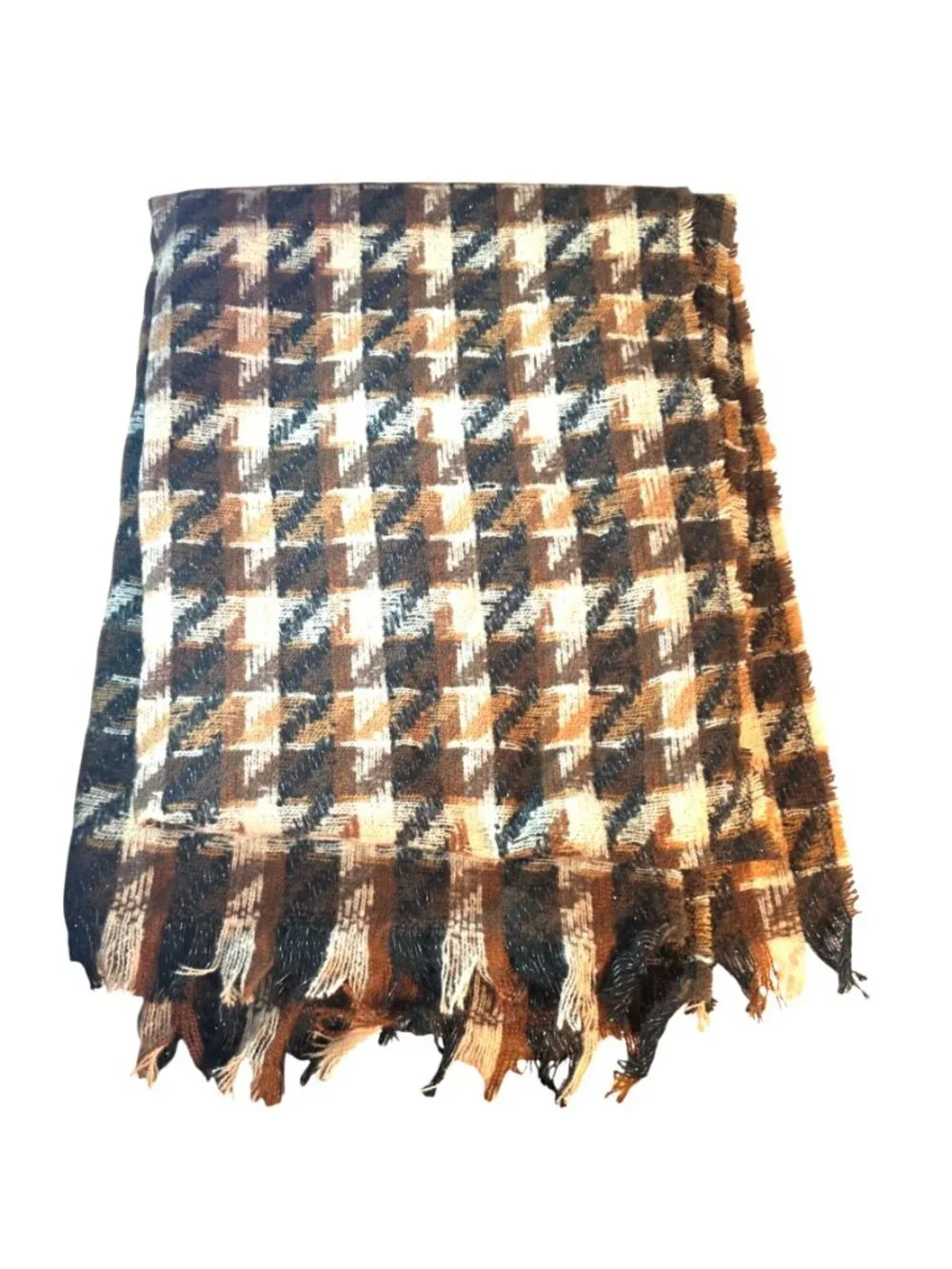 Plaid Scarf Fringe Brown Cream Warm Fall Winter Neutral Outerwear Academia
